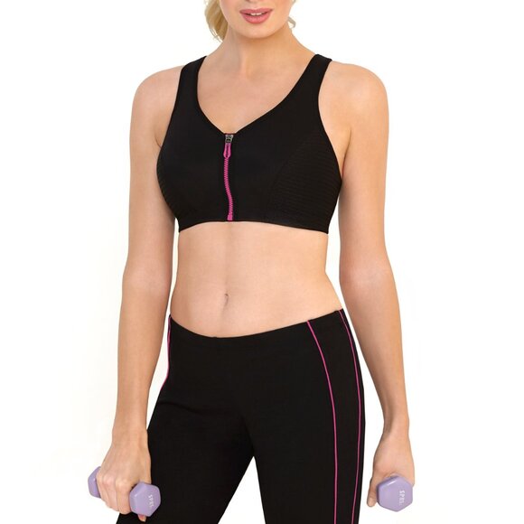 Glamorise SPORT Bra 40B (HIGH-IMPACT) Wicks! (RACERBACK) T-Back Zip-Up Black NEW - Picture 14 of 16